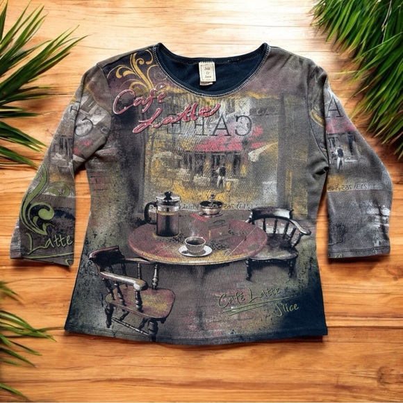 Jess & Jane Cafe Latte Window Graphic Top - Small - Made in USA - Picture 5 of 15